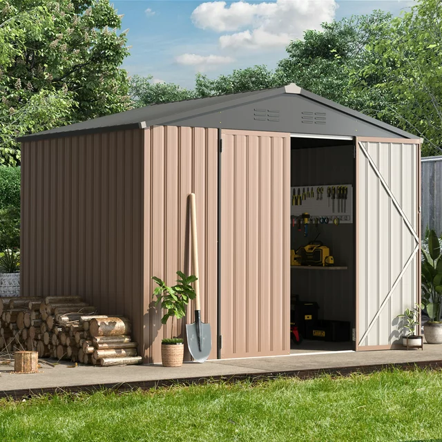 YODOLLA 8.4 x 6.3 ft. Outdoor Metal Storage Shed for Garden Tools - £409.82 GBP