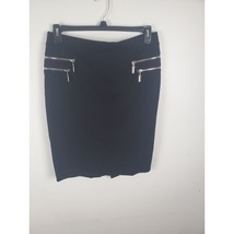 Jennifer Lopez Skirt Large Womens Black Faux Zipper Pockets Knee Length Back Sli - £14.69 GBP
