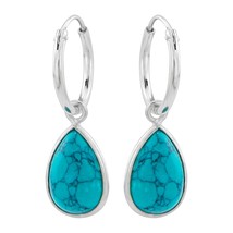925 Silver Hoop Earrings with Turquoise Charms - £19.83 GBP
