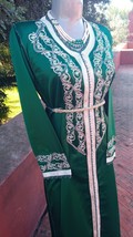 Vintage Green wedding kaftan with silver embroidery, Beaded emerlade kaf... - $250.99