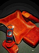 Brizard and Co Brown Antique Saddle Leather Valet Tray , cigar case and cutter image 2