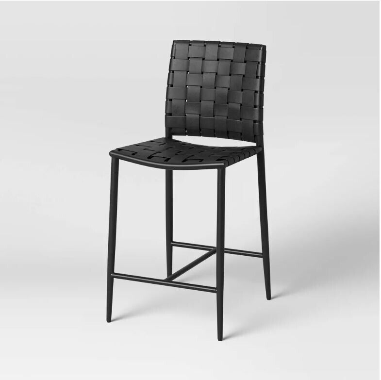 Wellfleet-Barstool 24&quot; Seat/Counter Height - Woven Faux Leather  -Black ... - $75.00
