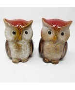 Vintage Ceramic Owl Salt &amp; Pepper Shakers with Stoppers 1970&#39;s Retro Boho - $19.79