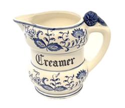 Arnart Blue Onion Creamer Handcrafted in Japan Blue &amp; White Black Letter... - £15.50 GBP