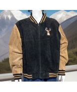 Vintage Leather Jacket Mens XXL Embroidered Varsity Pig Suede Bomber Bla... - €116,22 EUR