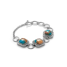 3 Stones 13mm Spiny Oyster &amp; Turquoise Toggle Bracelet 925 Sterling Silv... - £297.38 GBP