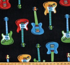 Fleece Electric Guitars Musical Instrument Band Black Fabric Print BTY A... - $7.97