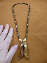 v640-3) Tibetan Water Buffalo aceh bone pendant on 21&quot; black white bead Necklace - £55.28 GBP