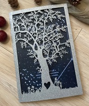 50pcs Glitter Silver Laser Cut Wedding Card,Tree laser cut invitation Cards - $53.80