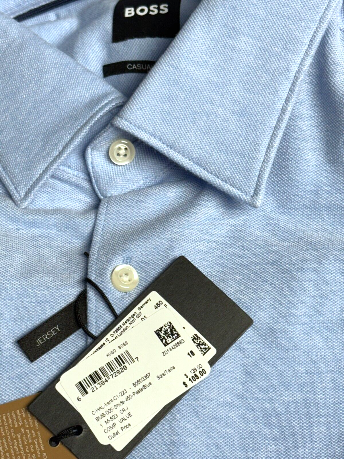 HUGO BOSS Uomo Hal Kent Casual Fit Blu Pastello Jersey Cotone Camicia 41 Item image 11