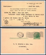 1937 US Postal Card - The Lees Mfg Co, New York, NY to Allentown, PA F10 - £2.36 GBP