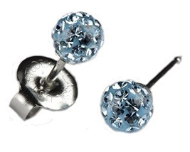 Silver Ear Piercing Earrings Studs 4.5mm Fireball Aqua Crystal Studex System 75  - £8.83 GBP