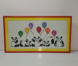 Welcome Finished Framed Cross Stitch Panda Balloon 8.25&quot; x 14.5&quot;  - £15.58 GBP