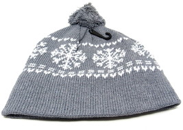 Gray Beanie Cap Snowflakes Pom Pom 9&quot; Knit Hat Lined Ski Chapeau US Seller - £10.34 GBP