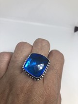 Vintage Silber Facettiert Original Blau Vulkanisches Kunst Glas Größe 9.5 Ring - £45.54 GBP