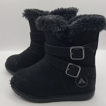 Airwalk Girls Black Faux Suede &amp; Fur Nia Cozy Buckle Accent Boots Size 8 Toddler - £9.43 GBP