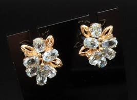 14K GOLD - Vintage Beautiful Blue Topaz &amp; Genuine Diamonds Stud Earrings - GE205 - £448.34 GBP