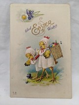 Vintage Embossed Glad Easter Wishes Chicks With Colored Eggs In Basket P... - $9.89