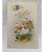 Vintage Embossed Glad Easter Wishes Chicks With Colored Eggs In Basket P... - $9.89