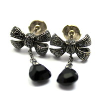 Rare! Authentic Pomellato 18k White Gold Black Diamond Onyx Drop Bow Earrings - £2,531.70 GBP