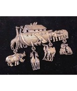 Noahs Ark Brooch Pin Dangling Animals Lion Giraffe Elephant Rhino JJ Sta... - $266.09 MXN