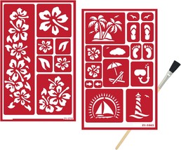 2 Reusable Glass Etching Stencils Set Beach Themed Etch Stencil Hibiscus... - $36.36