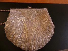 Vintage Walborg white beaded Evening Bag w long Metal Chain, snap closure NF - £32.74 GBP