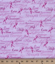 Cotton Pink Breast Cancer Words Calligraphy Bows Fabric Print by Yard D561.17 - £23.17 GBP