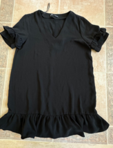 Zara Black tunic dress bottom hem and short sleeves  shirred Size M - £27.16 GBP