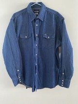 Wrangler Shirt Sz 17.5 x 36 Blue Denim Pearl Snap Button Up 70127MW West... - £23.63 GBP