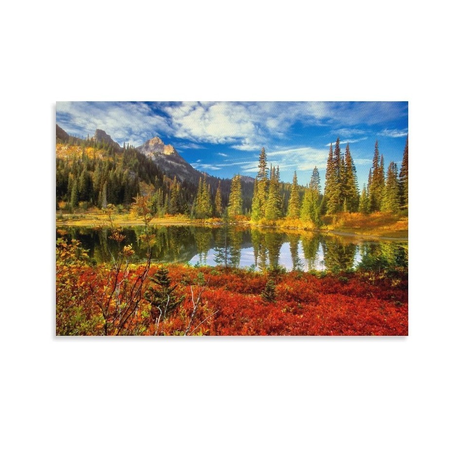 Landscape Poster Cloud Lake Trees Unframed Inside Canvas Art 18x12 Inch 1-Piece - $15.99