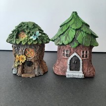 Fairy Garden Forest Figurines Set of 2 Cottage Houses 4&quot;-5&quot; Brown Foliage Forest - £7.64 GBP