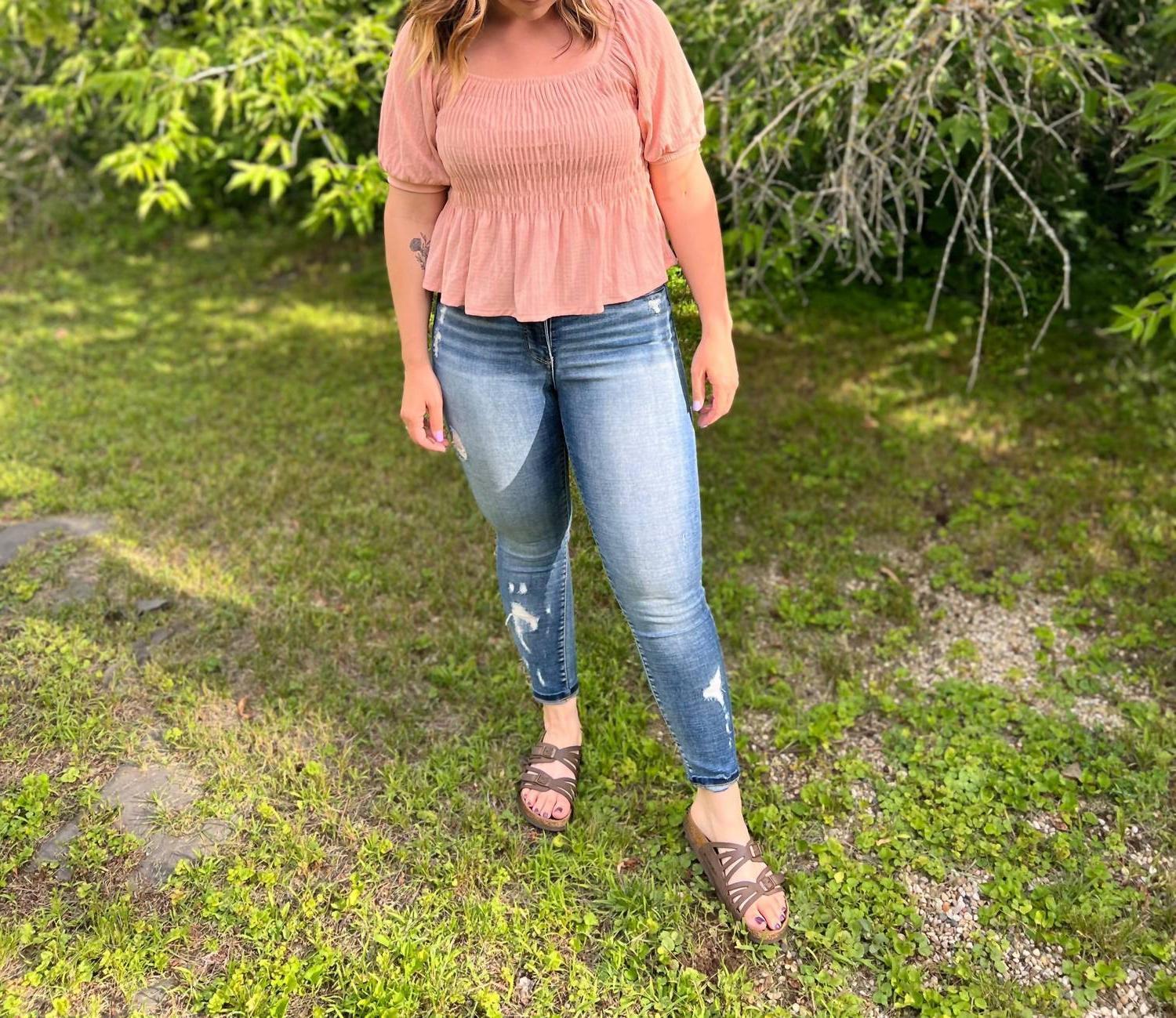 Peach Love Smoked Peplum Top Size L - $56.43