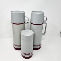 Aladdin Thermos Set 2 Large 1 Small w Cup Lids Vacuum Bottle Gray Maroon Vintage - £23.15 GBP