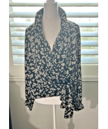 Banana Republic Black Floral Satin Wrap Top Womens MED Long Sleeve, Pre-... - €13,74 EUR