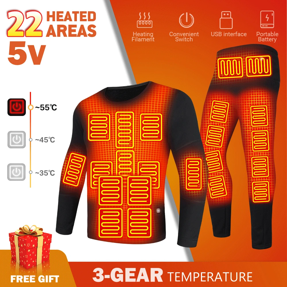Heated Thermal Underwear Winter Heating Jacket Skiwear Heated Jacket Fleece Warm - £42.42 GBP+