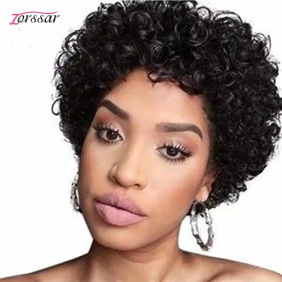 Curly Pixie Cut Human Hair Full Machine Short Bob Wig For Women Remy Brazili - £26.39 GBP