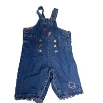 Faded Glory Baby Girls Infant Size 3 6 months Bib Overalls Jean Denim Ruffle Tri - £12.48 GBP