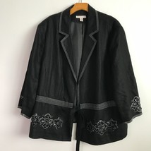 JM Collection Linen Evening Jacket 22 Black Beaded Embellished Tie Sash ... - $36.00