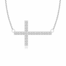 Diamond Sideways Cross Necklace in 14K White Gold (Grade- HSI2, Size- 1MM) - £291.30 GBP