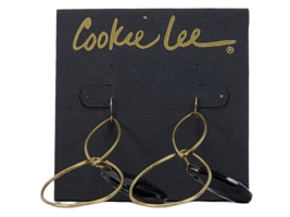 Cookie Lee Earrings Brass Double Loop Black Crystal - $6.90