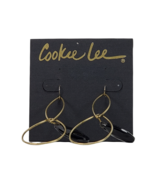 Cookie Lee Earrings Brass Double Loop Black Crystal - $6.90
