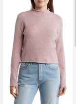 Cotton Emporium Women&#39;s Pink/Gray Striped Rolled Mock Neck Crop Sweater ... - £13.22 GBP