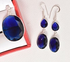 925 Sterling Silver Blue Topaz Gemstone Handmade Necklace Earrings Gift ... - £27.41 GBP