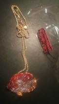 New Betsey Johnson Necklace Red Rhinestone Fish - $12.99