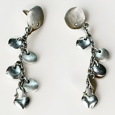 VTG Sterling Silver Circles and Heart Shaped Chandelier Drop Dangle Earr... - $64.97