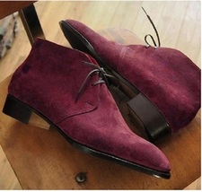 Super Purple Suede Chukka Lace Up Boot, Handmade Customize Boot For Men, Handmad - £140.72 GBP