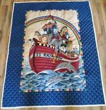 Hand Quilted Wall Hanging Noah&#39;s Ark Baby Blanket 35x44 S.S. Rainbow Rel... - £47.59 GBP