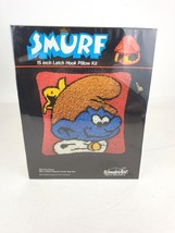NIB Wonder Art King Smurfs 15&quot; Latch Hook Pillow Kit 4951 80s Cartoon Vi... - £38.93 GBP