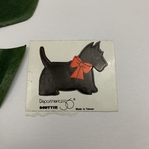 Vintage 80s Dept 56 Scottie Dog Sticker Black Red Bow Puppy Small Terrier - $9.89